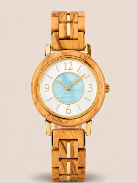 Elira Azure, orologio Woodenson in legno chiaro con quadrante azzurro acqua