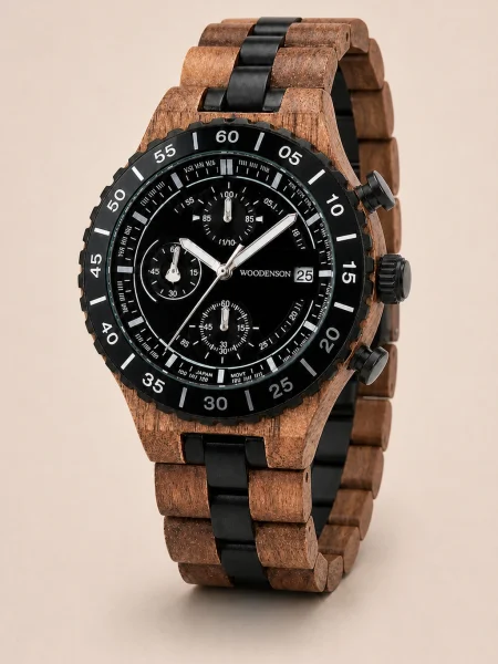 Norvik Onyx, cronografo Woodenson in legno scuro con quadrante nero
